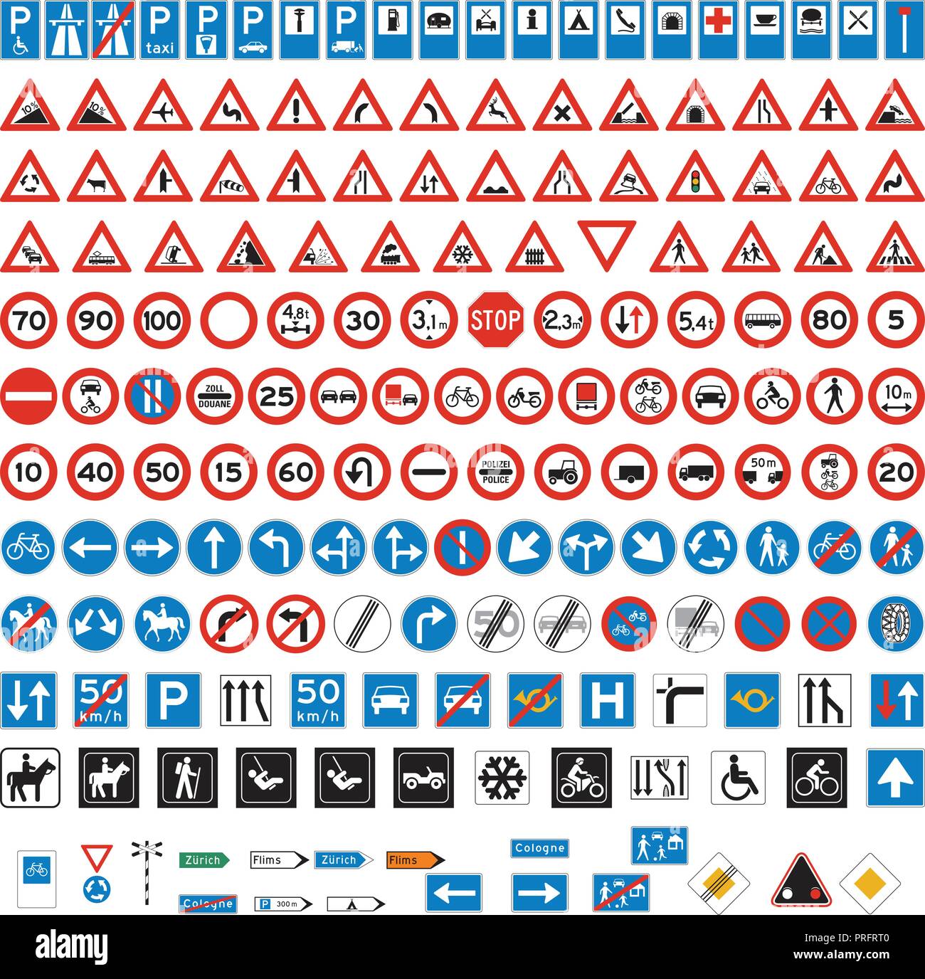 La signalisation routière et les symboles mis Illustration de Vecteur