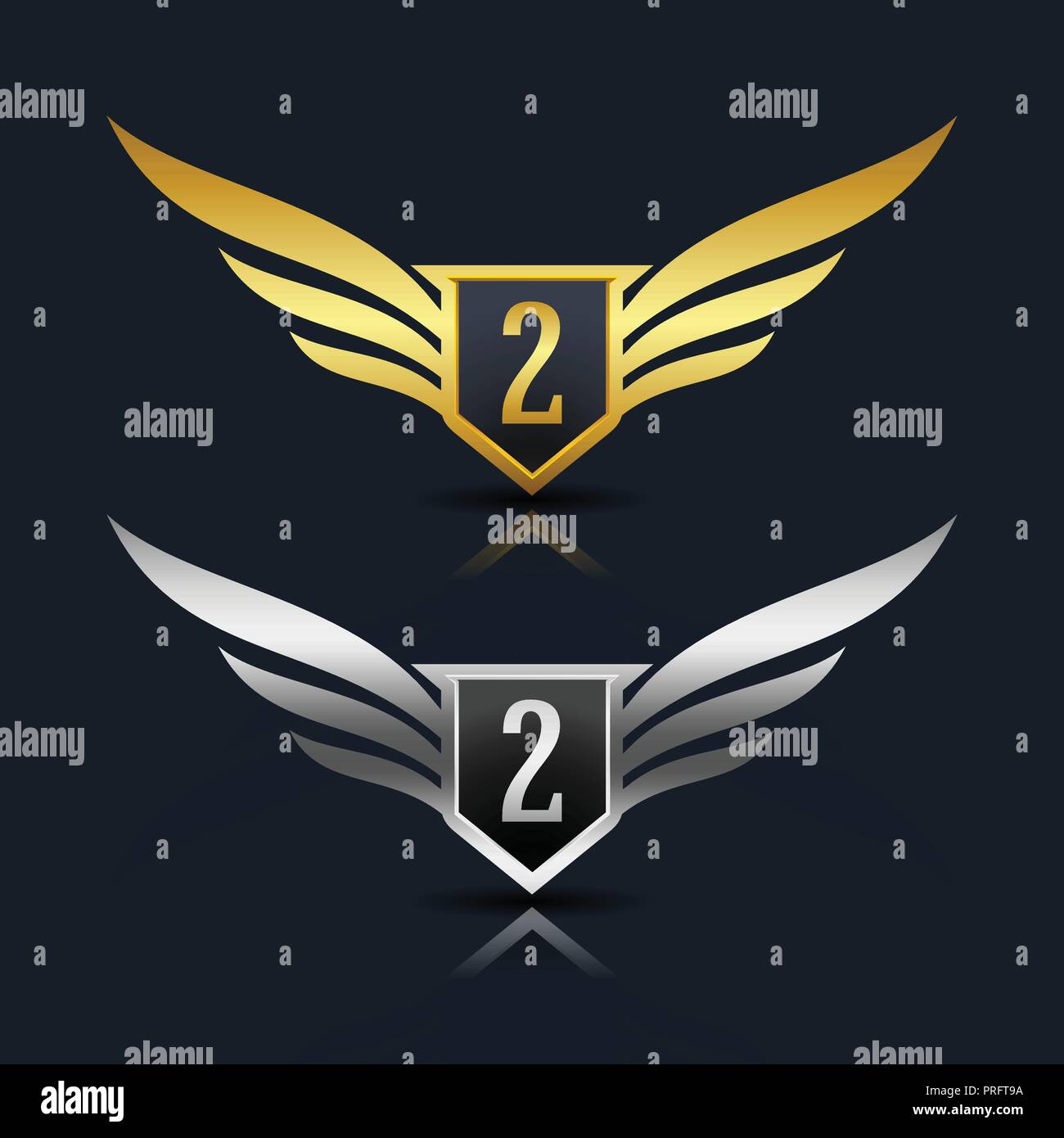 Bouclier ailes Numéro 3 Modèle de logo Illustration de Vecteur