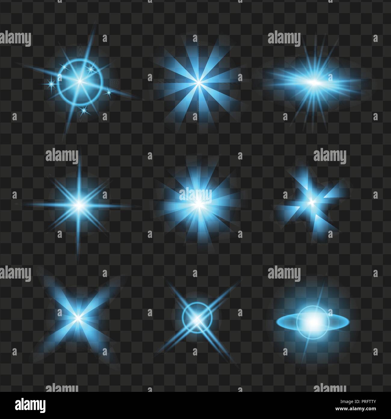 Stars Shine bleu avec paillettes, resplendit icons set. Twinkle, l'éblouissement, l'effet de l'élément graphique de scintillation, signe de la lumière. Éléments de conception transparente retour Illustration de Vecteur