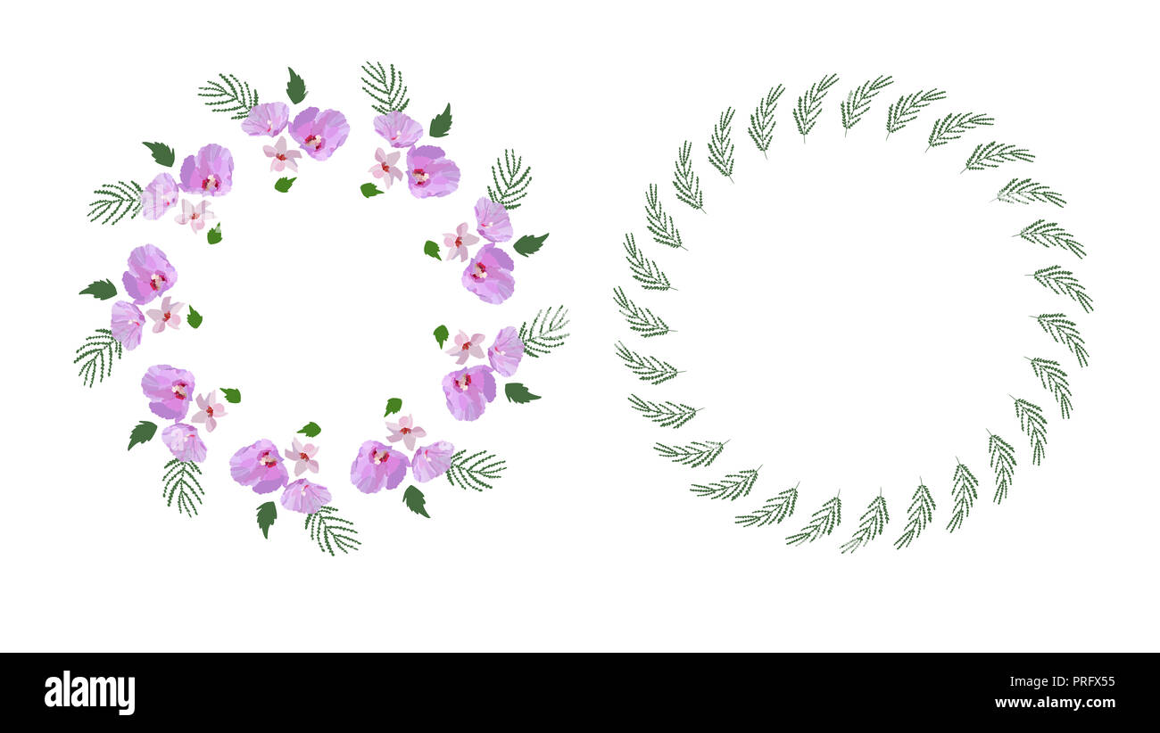 Couronne de fleurs d'hibiscus, des fleurs et des feuilles à la main. Colorful vector illustration Banque D'Images