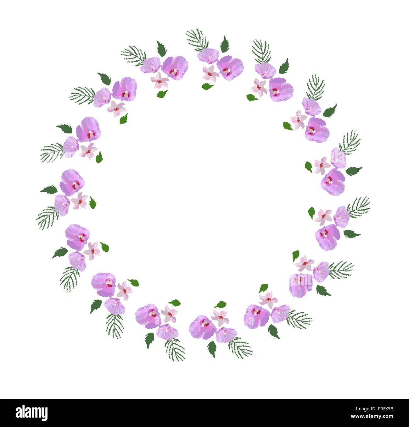 Couronne de fleurs d'hibiscus, des fleurs et des feuilles à la main. Illustration vecteur de couleur. Banque D'Images