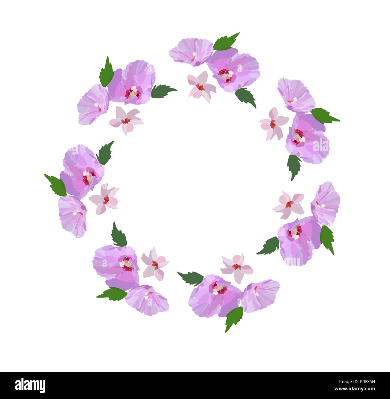 Couronne de fleurs d'hibiscus, des fleurs et des feuilles à la main. Illustration vecteur de couleur. Banque D'Images