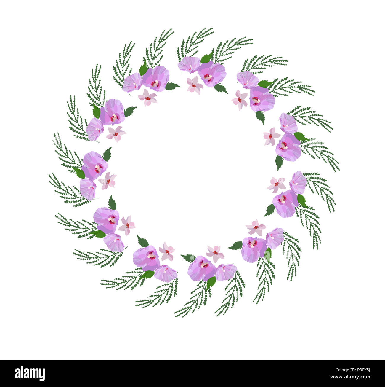 Couronne de fleurs d'hibiscus, des fleurs et des feuilles à la main. Illustration vecteur de couleur. Banque D'Images