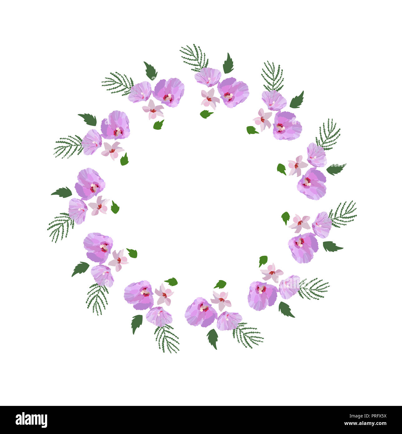 Couronne de fleurs d'hibiscus, des fleurs et des feuilles à la main. Illustration vecteur de couleur. Banque D'Images