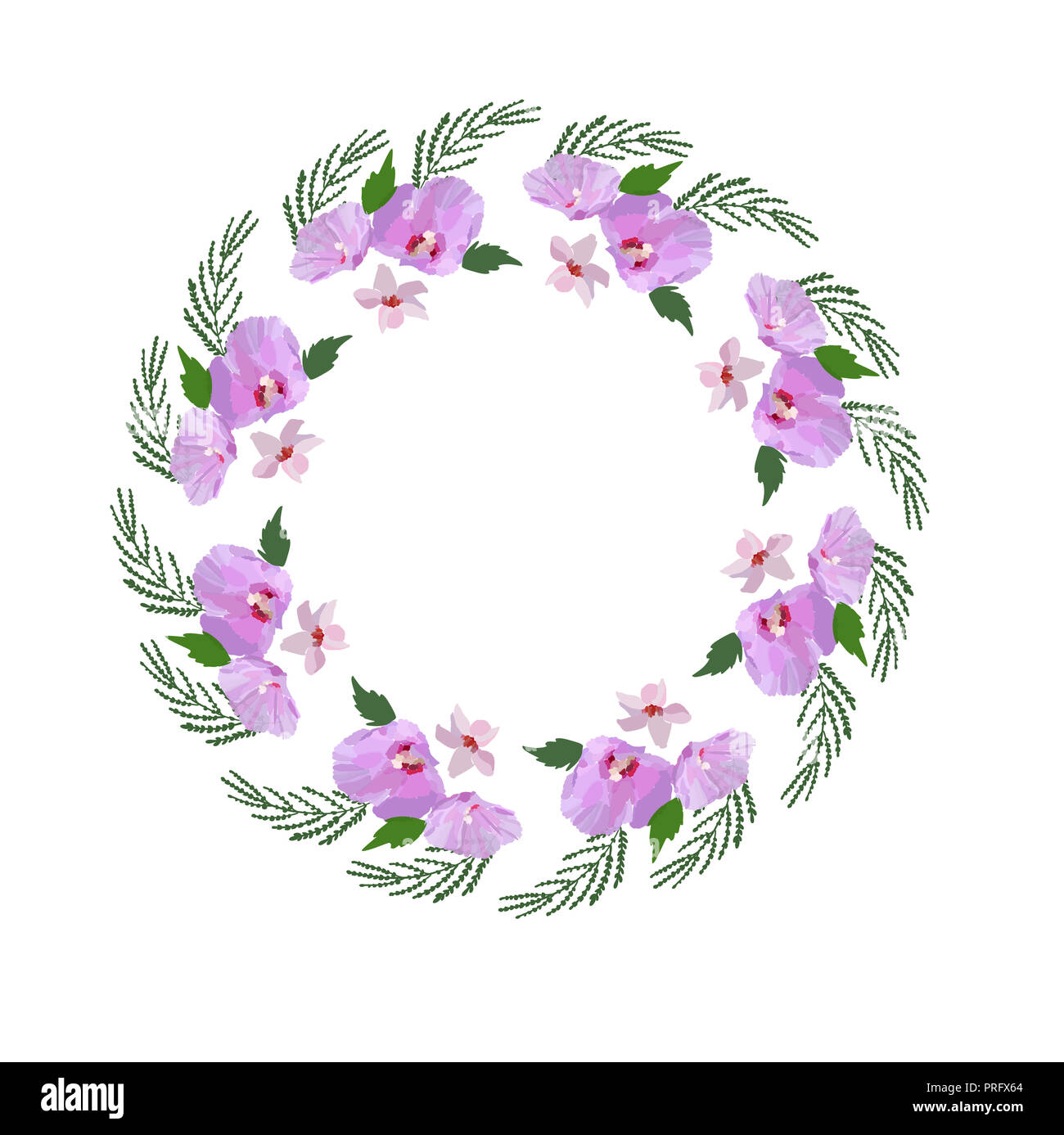 Couronne de fleurs d'hibiscus, des fleurs et des feuilles à la main. Illustration vecteur de couleur. Banque D'Images