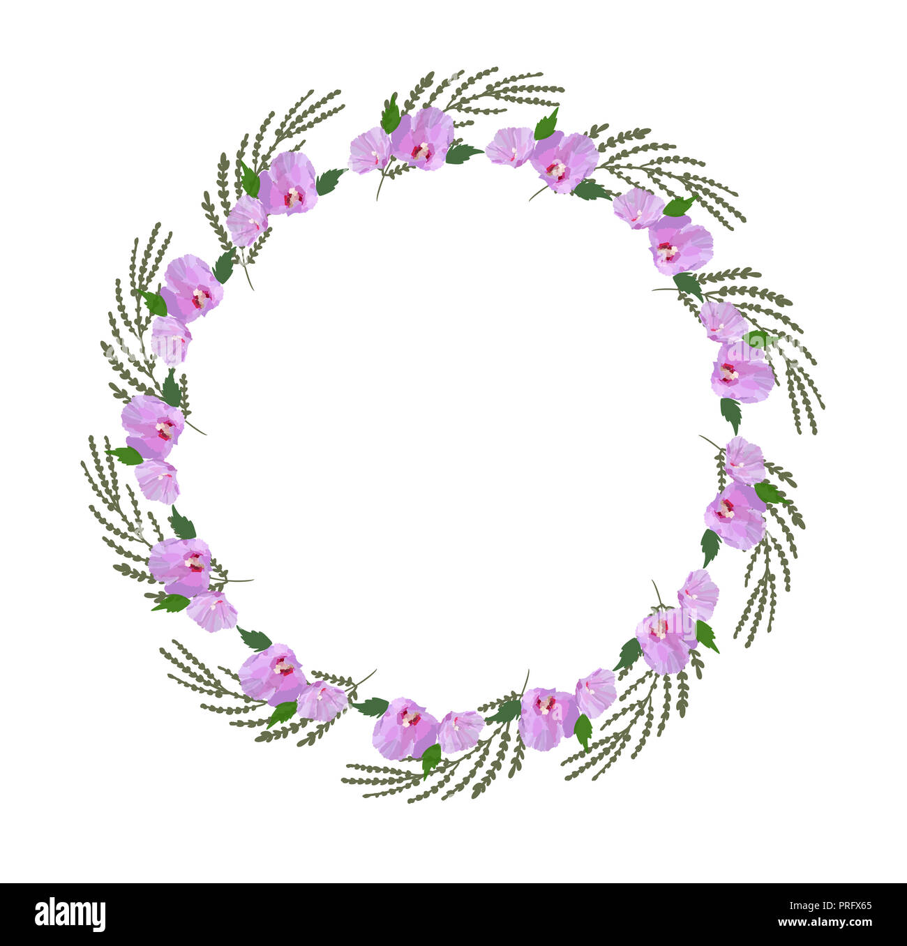 Couronne de fleurs d'hibiscus, des fleurs et des feuilles à la main. Colorful vector illustration Banque D'Images