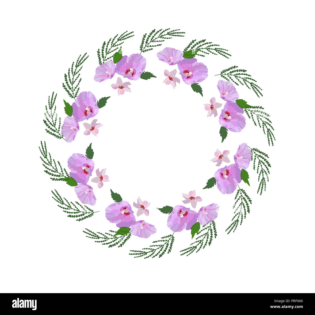 Couronne de fleurs d'hibiscus, des fleurs et des feuilles à la main. Illustration vecteur de couleur. Banque D'Images