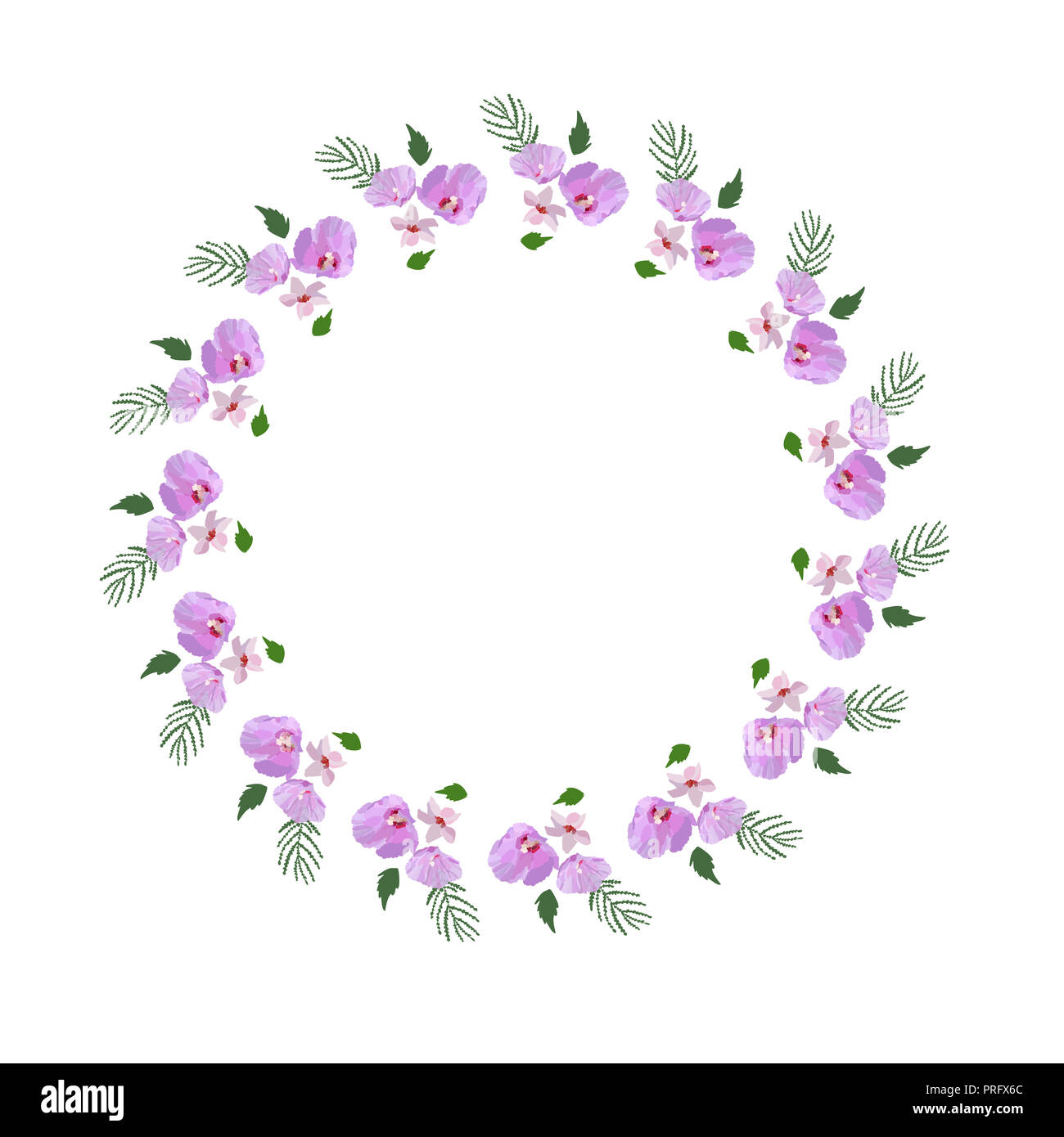 Couronne de fleurs d'hibiscus, des fleurs et des feuilles à la main. Colorful vector illustration Banque D'Images