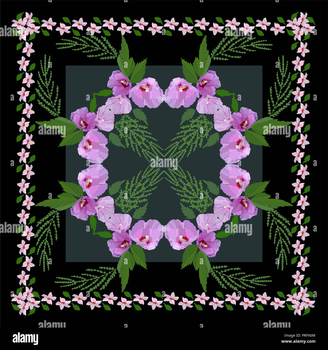 De belles fleurs et feuilles. Modèle floral pour impression textile, écharpe, châle. Vector illustration dans un style dessiné à la main. Banque D'Images