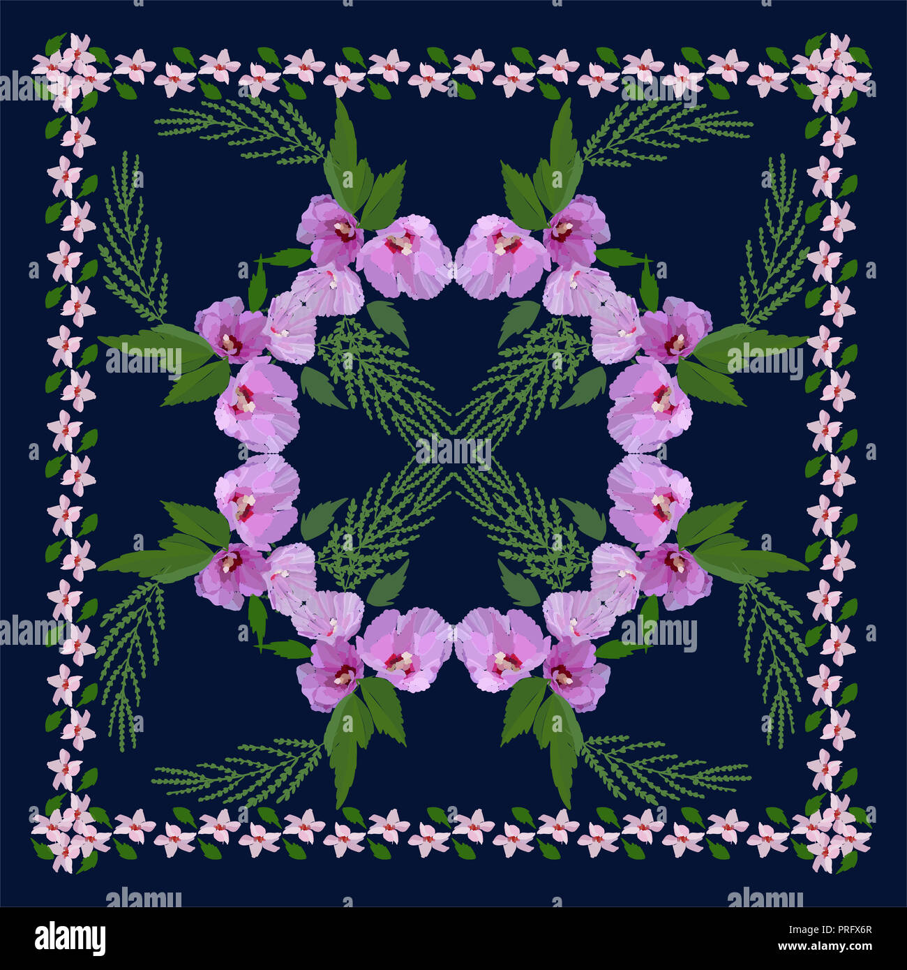 De belles fleurs et feuilles. Modèle floral pour impression textile, écharpe, châle. Vector illustration dans un style dessiné à la main. Banque D'Images