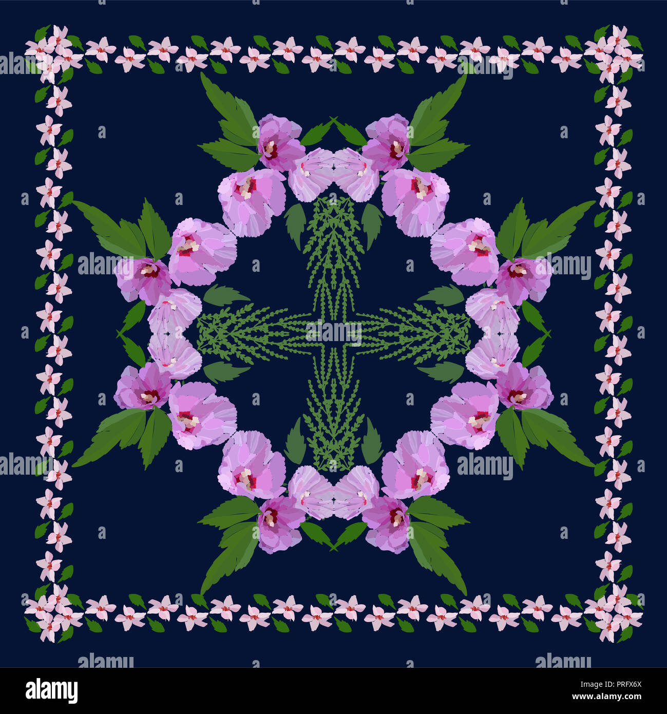 De belles fleurs et feuilles. Modèle floral pour impression textile, écharpe, châle. Vector illustration dans un style dessiné à la main. Banque D'Images