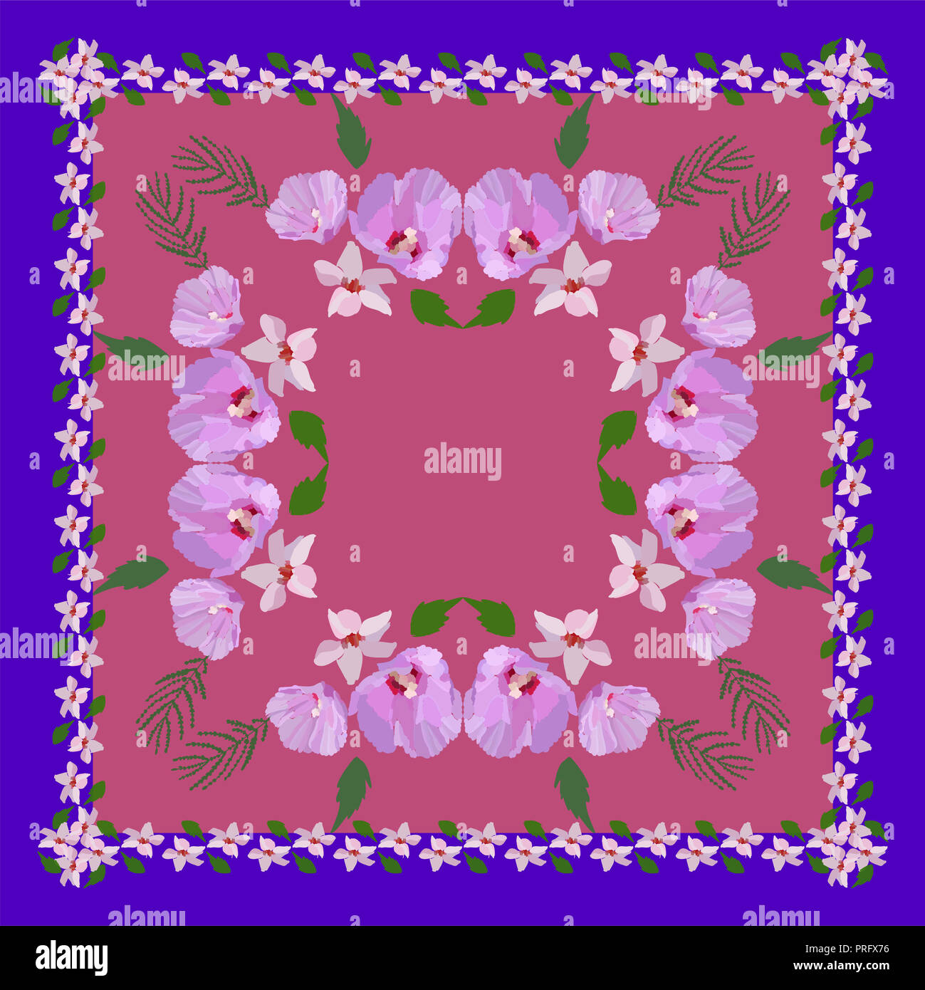 De belles fleurs et feuilles. Modèle floral pour impression textile, écharpe, châle. Vector illustration dans un style dessiné à la main. Banque D'Images