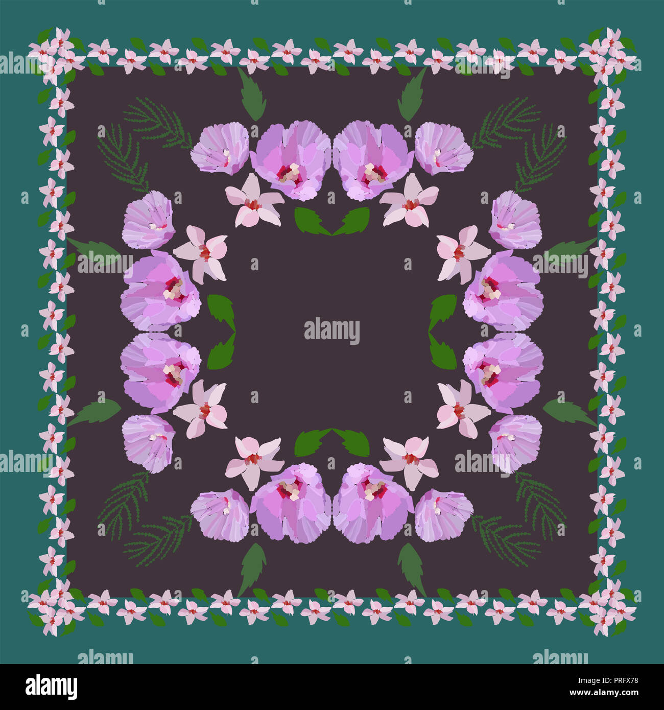 De belles fleurs et feuilles. Modèle floral pour impression textile, écharpe, châle. Vector illustration dans un style dessiné à la main. Banque D'Images