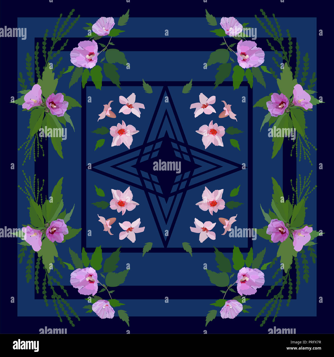 De belles fleurs et feuilles. Modèle floral pour impression textile, écharpe, châle. Vector illustration dans un style dessiné à la main. Banque D'Images