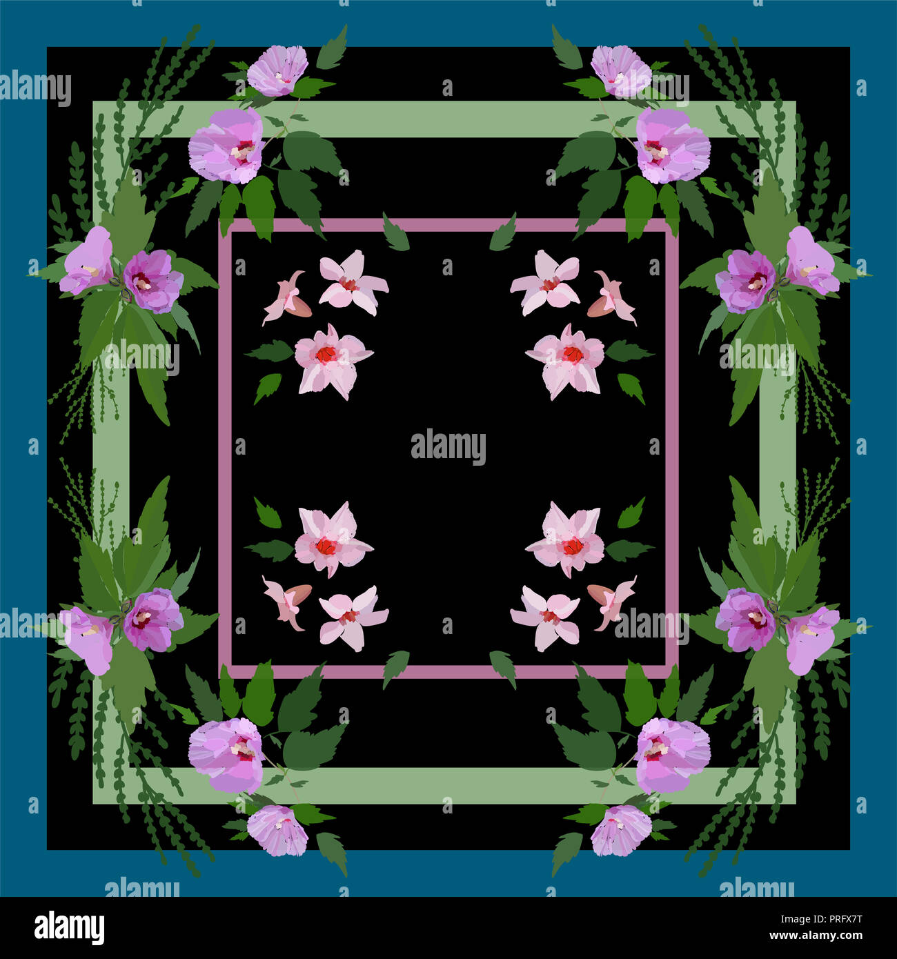 De belles fleurs et feuilles. Modèle floral pour impression textile, écharpe, châle. Vector illustration dans un style dessiné à la main. Banque D'Images