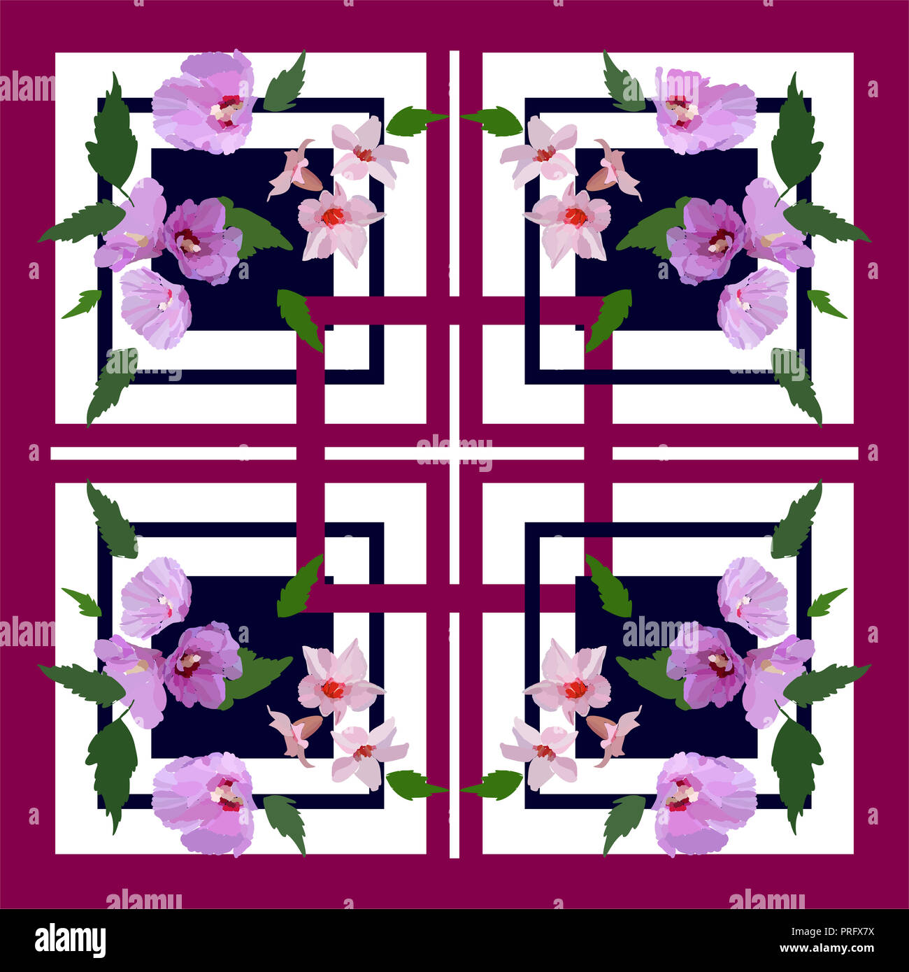 De belles fleurs et feuilles. Modèle floral pour impression textile, écharpe, châle. Vector illustration dans un style dessiné à la main. Banque D'Images