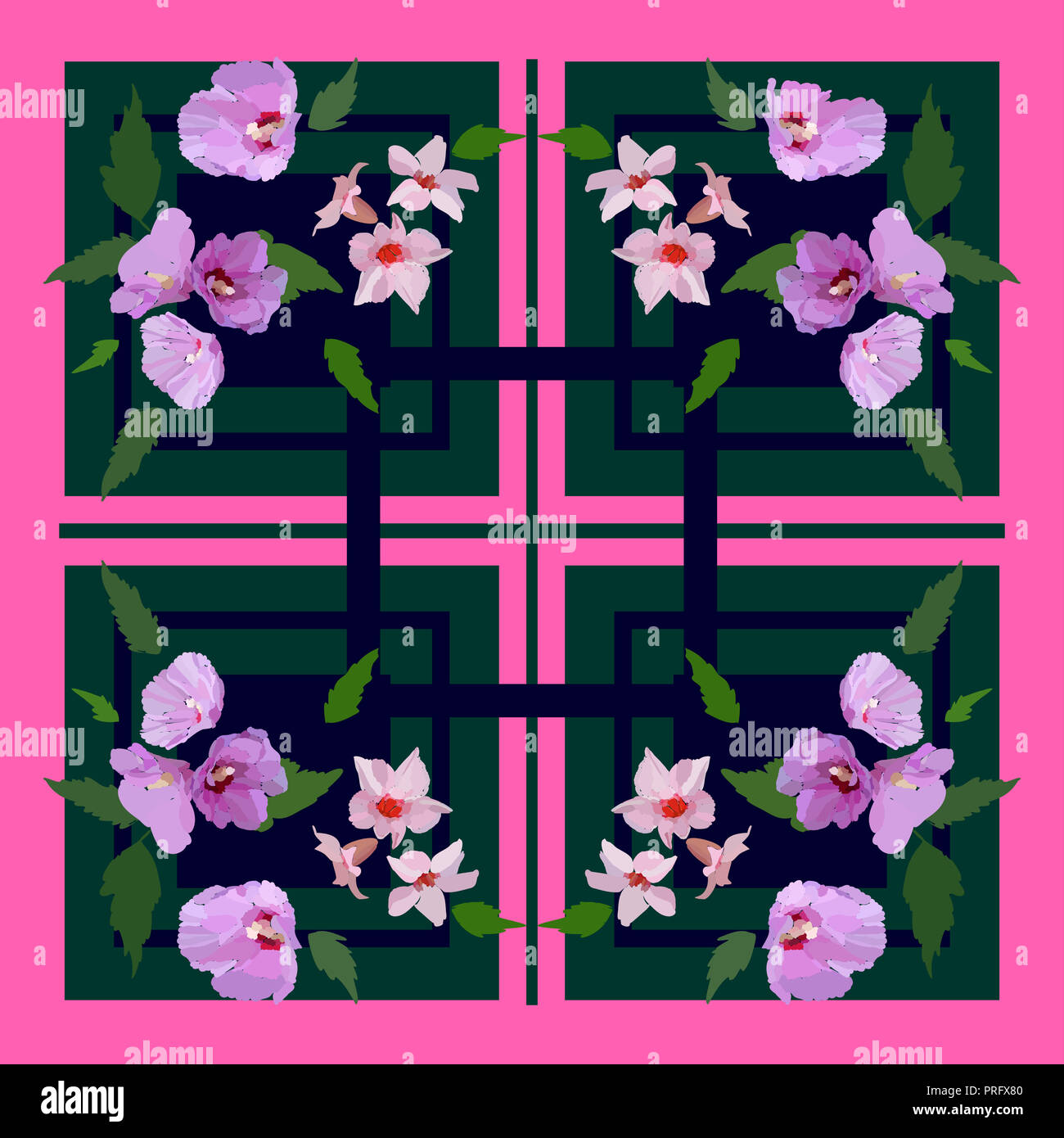 De belles fleurs et feuilles. Modèle floral pour impression textile, écharpe, châle. Vector illustration dans un style dessiné à la main. Banque D'Images