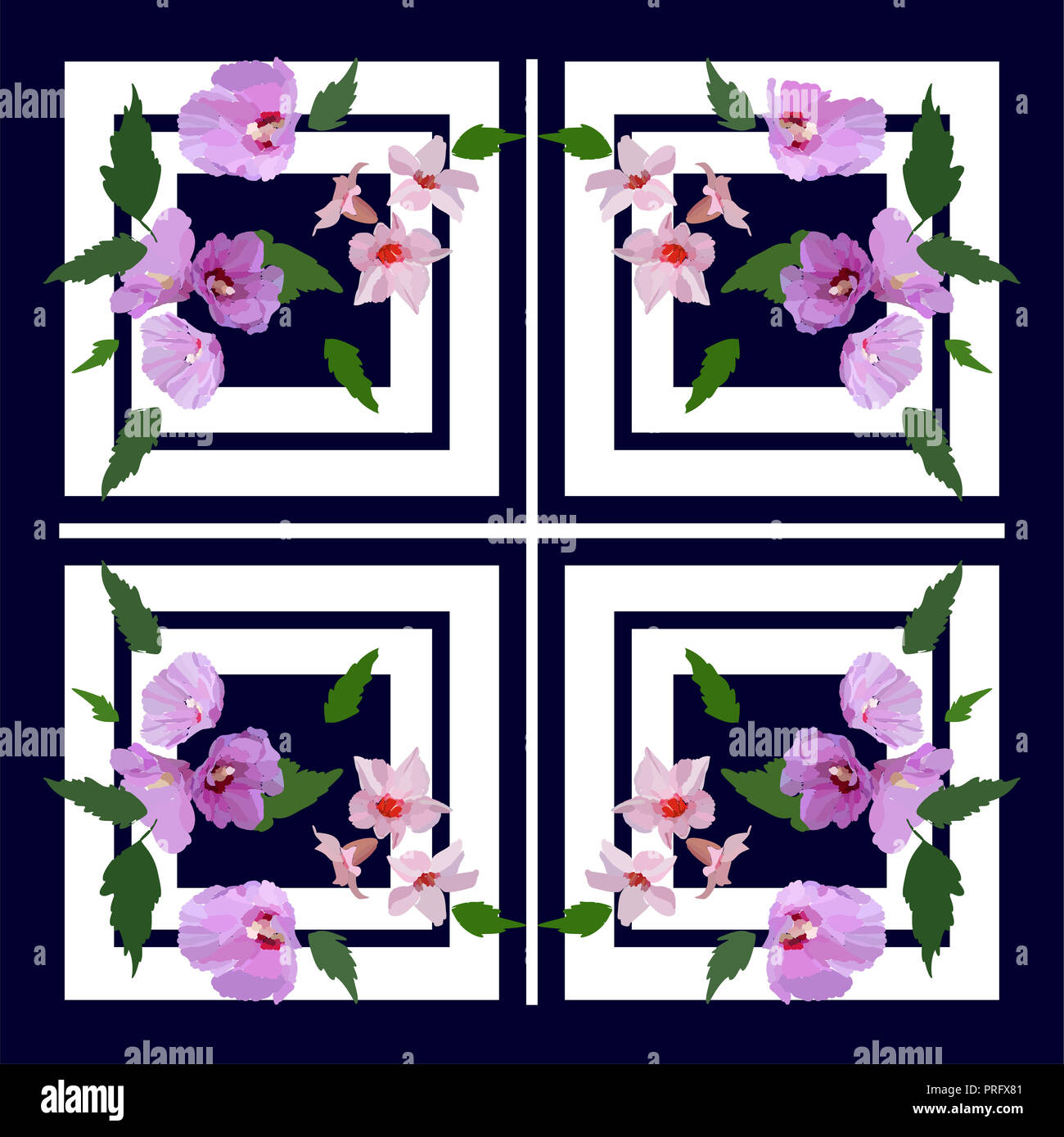 De belles fleurs et feuilles. Modèle floral pour impression textile, écharpe, châle. Vector illustration dans un style dessiné à la main. Banque D'Images