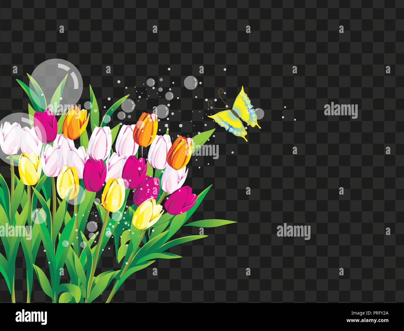 Fleurs et paysage papillon noir sur fond transparent Illustration de Vecteur