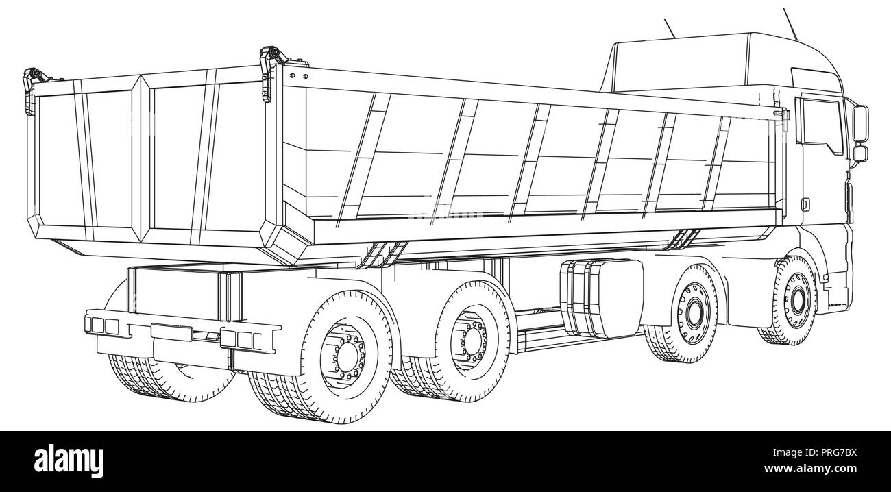 Camion. camion dumper. Illustration 3d de traçage. Illustration de Vecteur