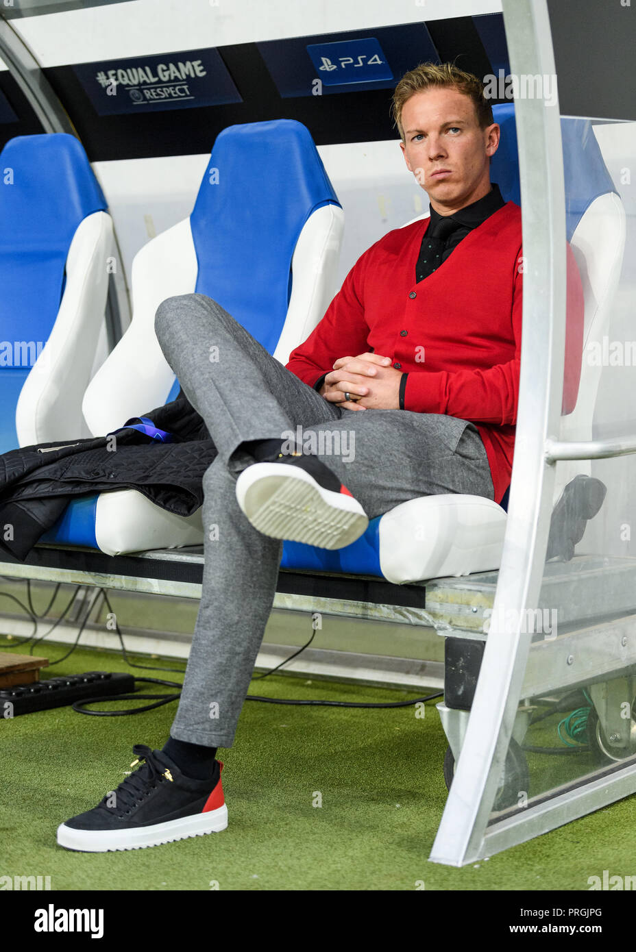 Julien Nagelsmann coach (TSG Hoffenheim). GES/football/Ligue des Champions Groupe F : TSG 1899 Hoffenheim - Manchester City, 02.10.2018 - Football/soccer Ligue des Champions Groupe F : TSG 1899 Hoffenheim vs Manchester City, Berlin, Oct 02, 2018 - Le monde d'utilisation | Banque D'Images