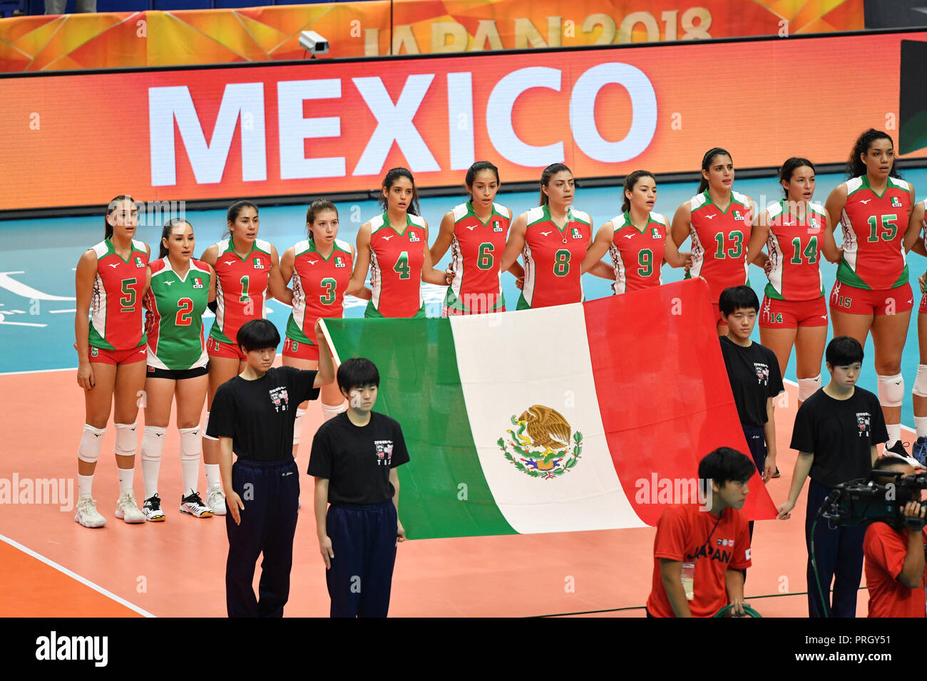Groupe de l'équipe de Mexico (MEX), 3 octobre 2018 - Volleyball Volleyball FIVB : Women's World Championship Japon 2018 Premier tour extérieure une correspondance entre le Mexique 0-3 Allemagne à Yokohama Arena de Kanagawa, Japon. (Photo de MATSUO.K/AFLO SPORT) Banque D'Images