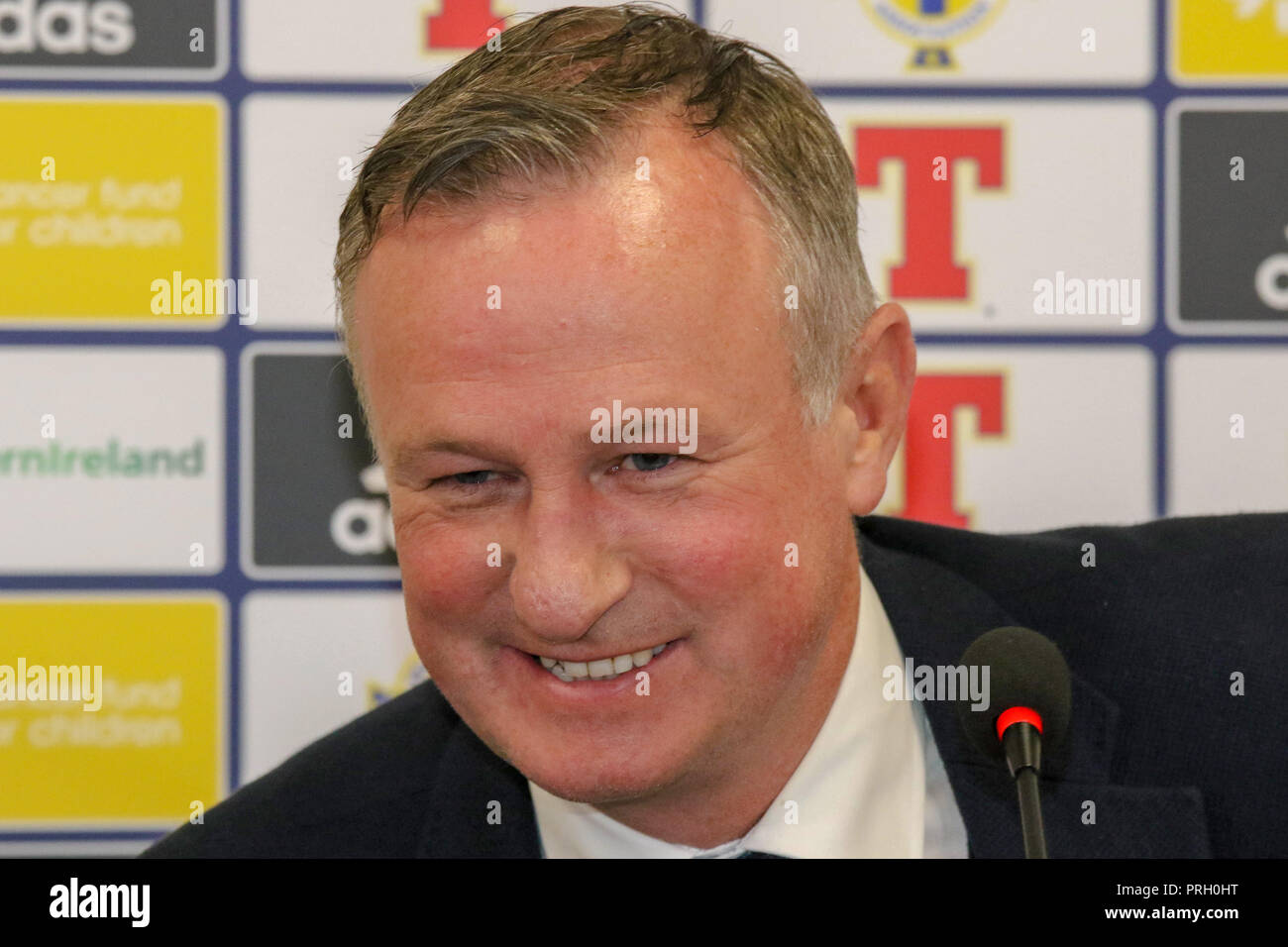 Belfast, en Irlande du Nord, Royaume-Uni. 03 octobre 2018. L'Irlande du manager Michael O'Neill a nommé son équipe pour les matches de Ligue des Nations Unies de l'UEFA (contre l'Autriche à Vienne, le vendredi 12 octobre) et la Bosnie-Herzégovine à Sarajevo, le lundi 15 octobre). Crédit : David Hunter/Alamy Live News. Banque D'Images