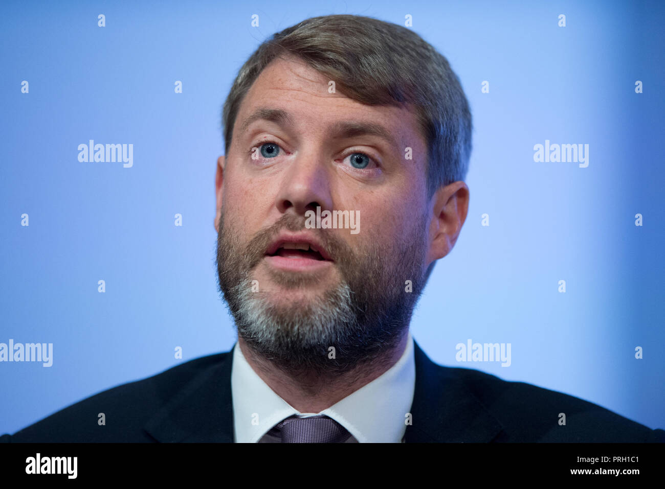 Birmingham, UK. 3 octobre 2018. Chris Skidmore, Vice-président du parti conservateur, prend la parole à la conférence du parti conservateur à Birmingham. © Russell Hart/Alamy Live News. Banque D'Images