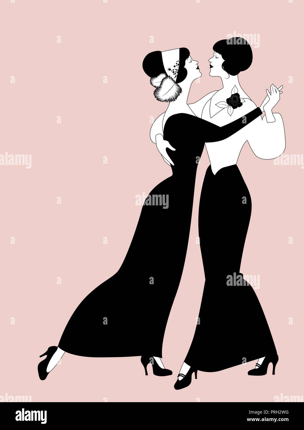Deux femmes dansant ensemble et portant des vêtements du 19e siècle. Danse Queer Illustration de Vecteur