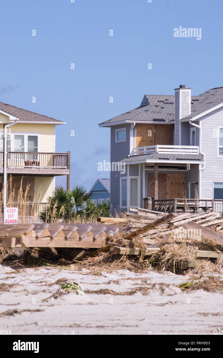 L'ouragan Florence-après la tempête sur l'île d'Émeraude, Caroline du Nord Septembre 2018  Banque D'Images