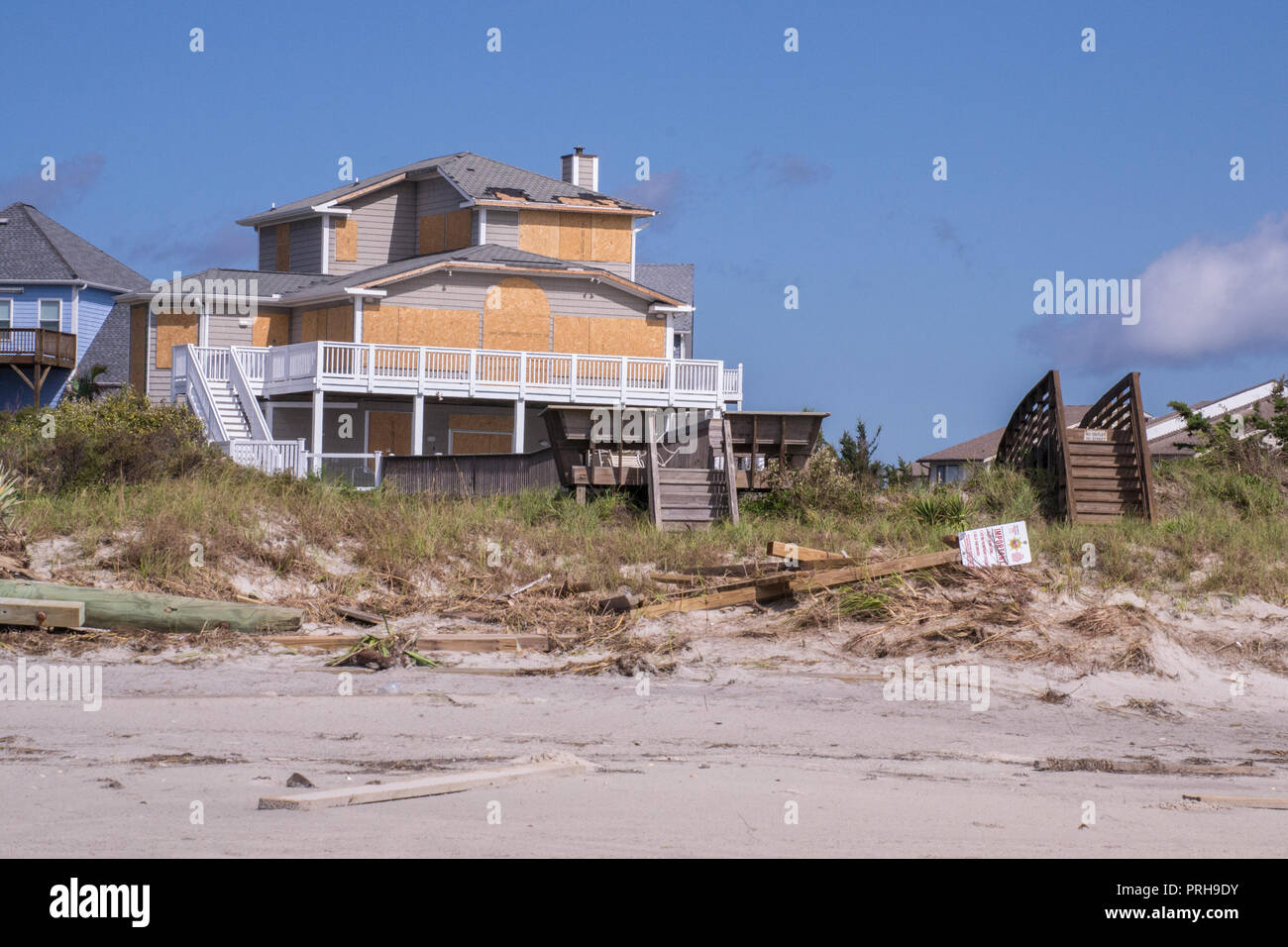 L'ouragan Florence-après la tempête sur l'île d'Émeraude, Caroline du Nord Septembre 2018  Banque D'Images