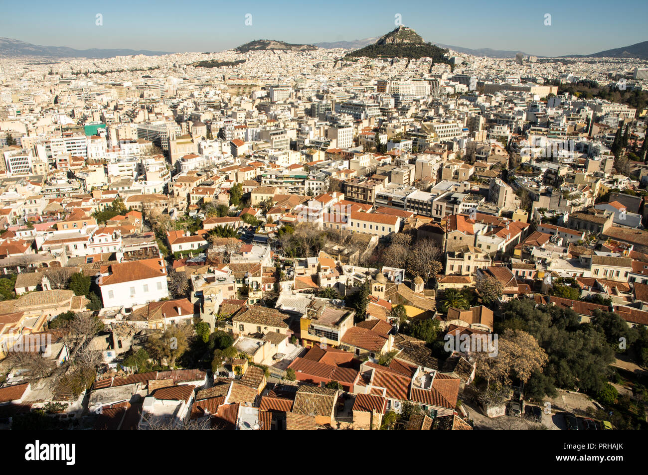 Athènes, vue vers l'ancienne acropole de Lycabettus d'en haut Banque D'Images