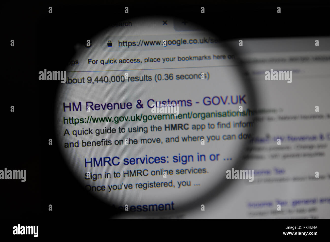 Le HM Revenue & Customs website vu o Google Banque D'Images