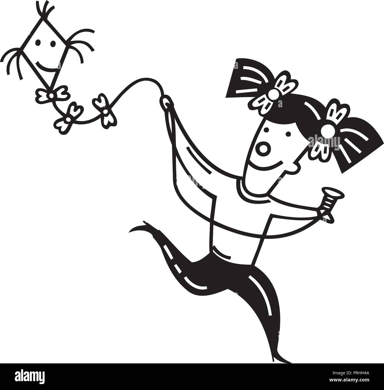 Cute little girl avec kite. cartoon Vector Illustration. Illustration de Vecteur