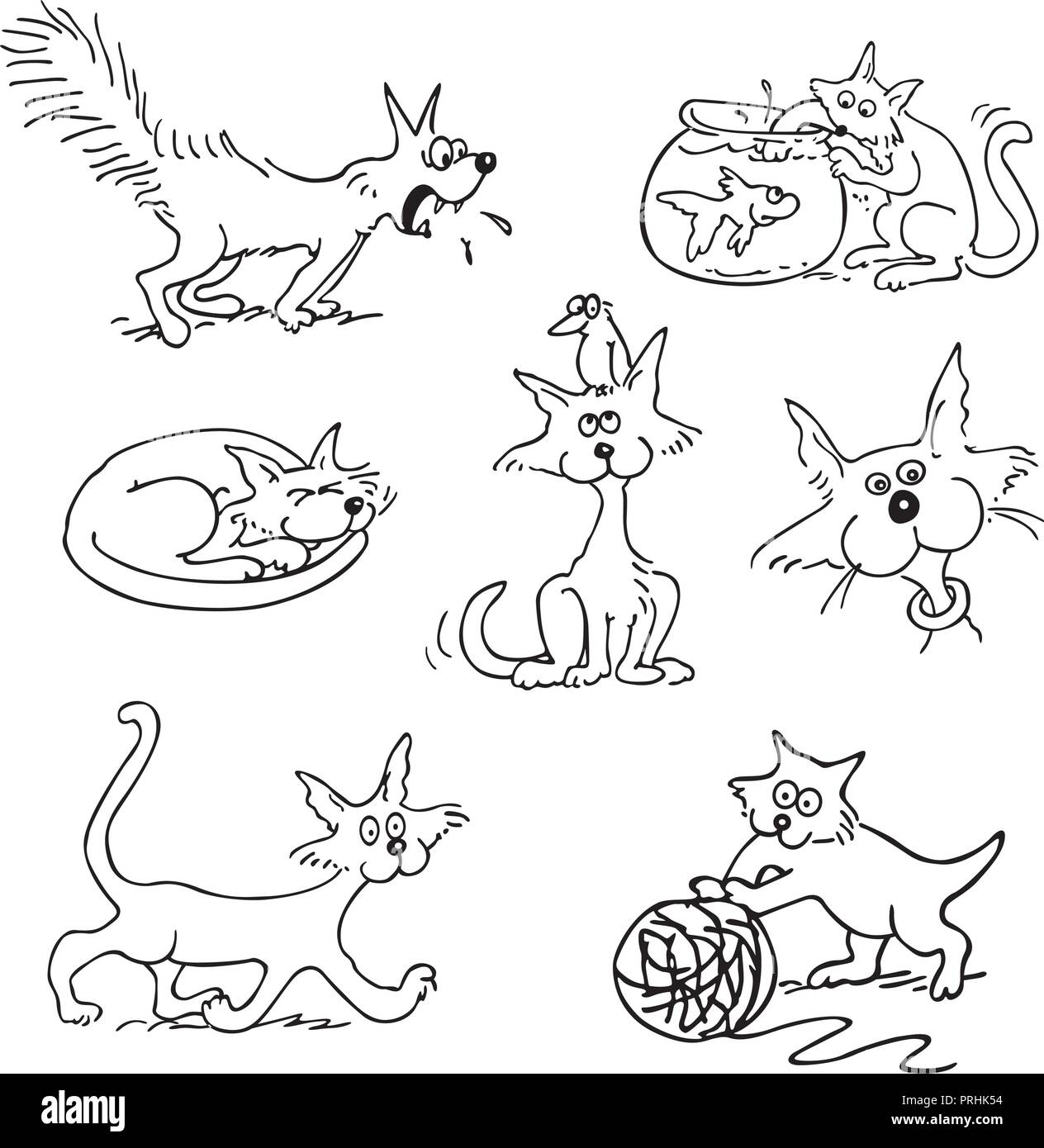 Cartoon Chat De Dessin Anime Decrit Jeu Illustration Croquis Vecteur Image Vectorielle Stock Alamy