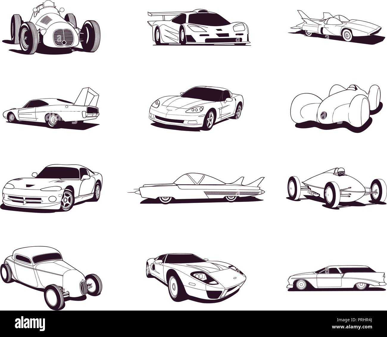 Ancien sport clipart voitures rapides collection de bandes dessinées. Vector Illustration.. Collection Illustration de Vecteur