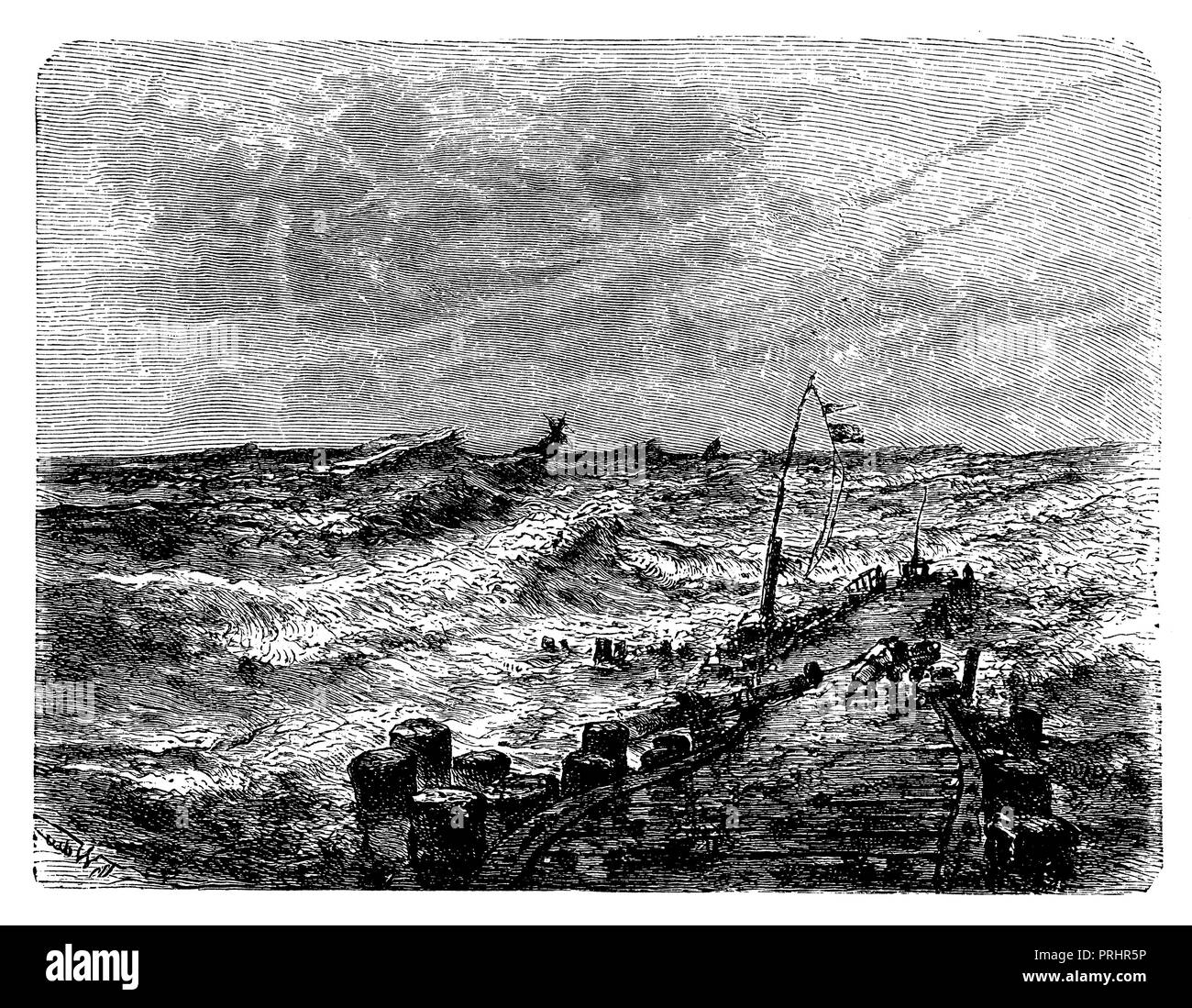 Côte de la mer du Nord : l'arrivée de l'inondation, 1887 Banque D'Images Côte de la mer du Nord : l'arrivée de l'inondation, 1887 Banque D'Images
