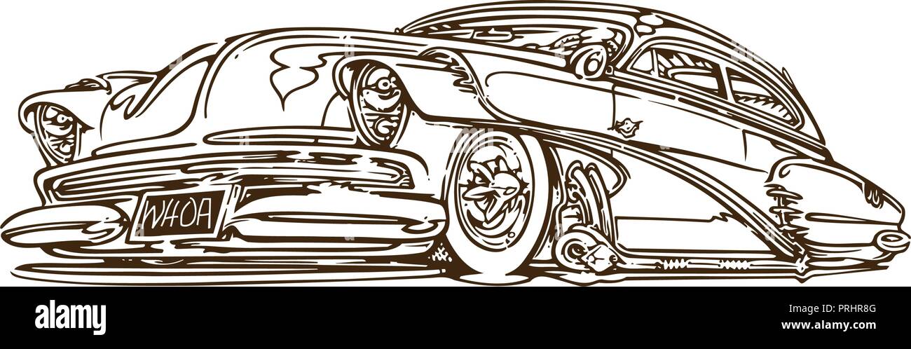 Muscle cars Vintage cartoon inspiré de croquis. Vector abstract old school muscle car. Image vectorielle peut être utilisé pour les affiches et les produits imprimés. Illustration de Vecteur