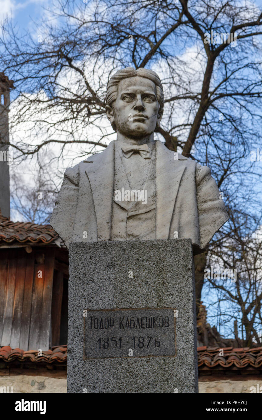 Buste de Todor Kableshkov à Koprivshtitsa, Centre de la Bulgarie. Banque D'Images