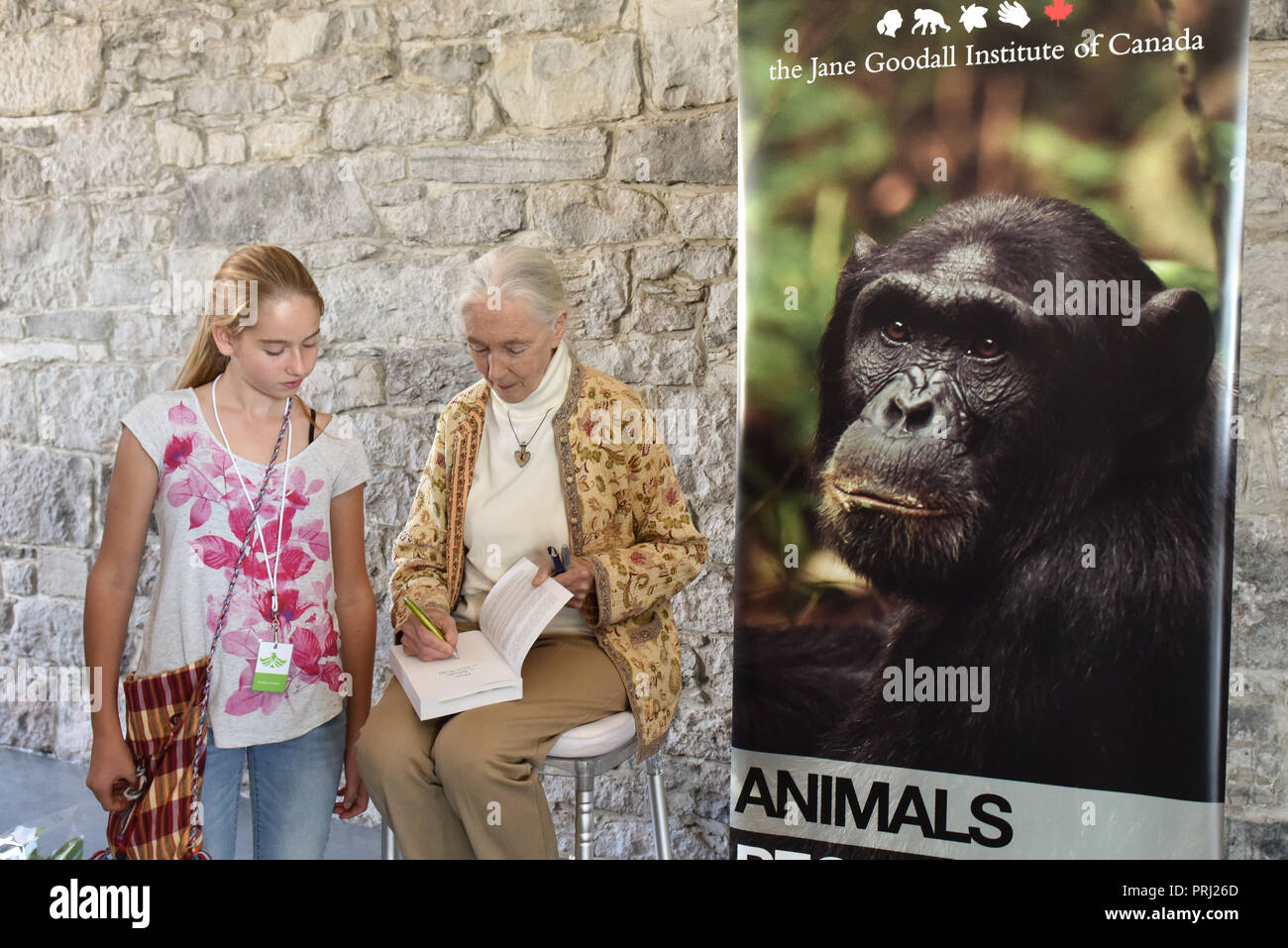 Jane Goodall entouré de fans à la Conférence internationale sur le développement durable 2016 Pratiques Vétérinaires , Montréal, Canada Banque D'Images