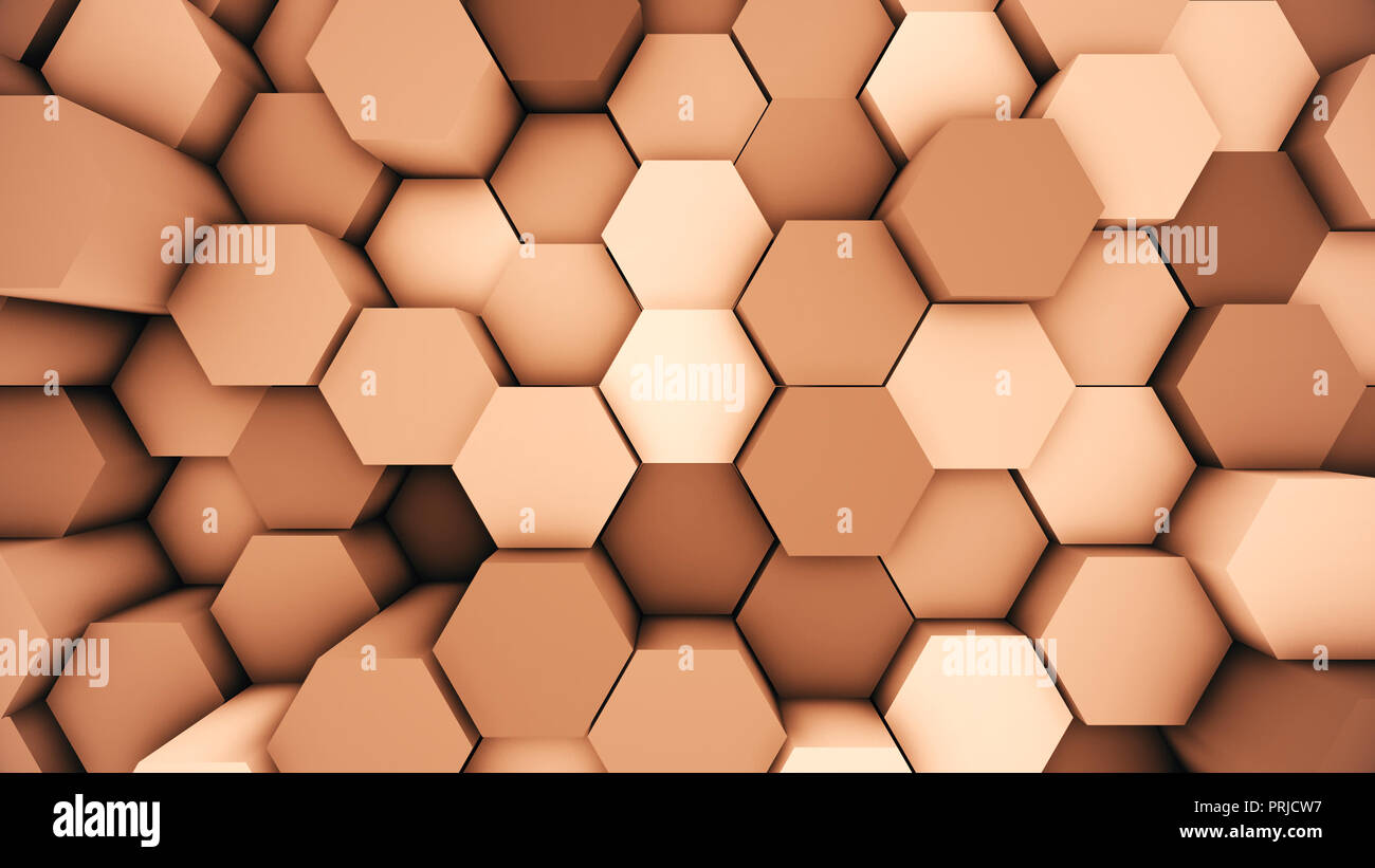 Résumé Contexte La surface hexagonale moderne. Hexagonal Orange 3D illustration Banque D'Images