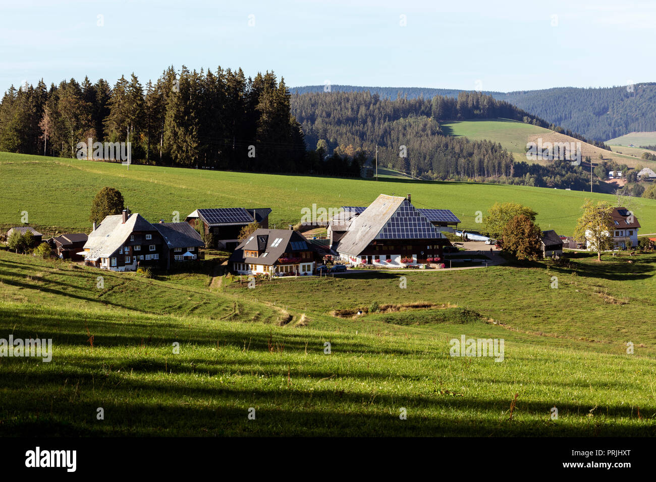 Oberfallengrundhof, maison de la Forêt-Noire avec les collecteurs solaires près de Gütenbach, Forêt-Noire, Bade-Wurtemberg, Allemagne Banque D'Images