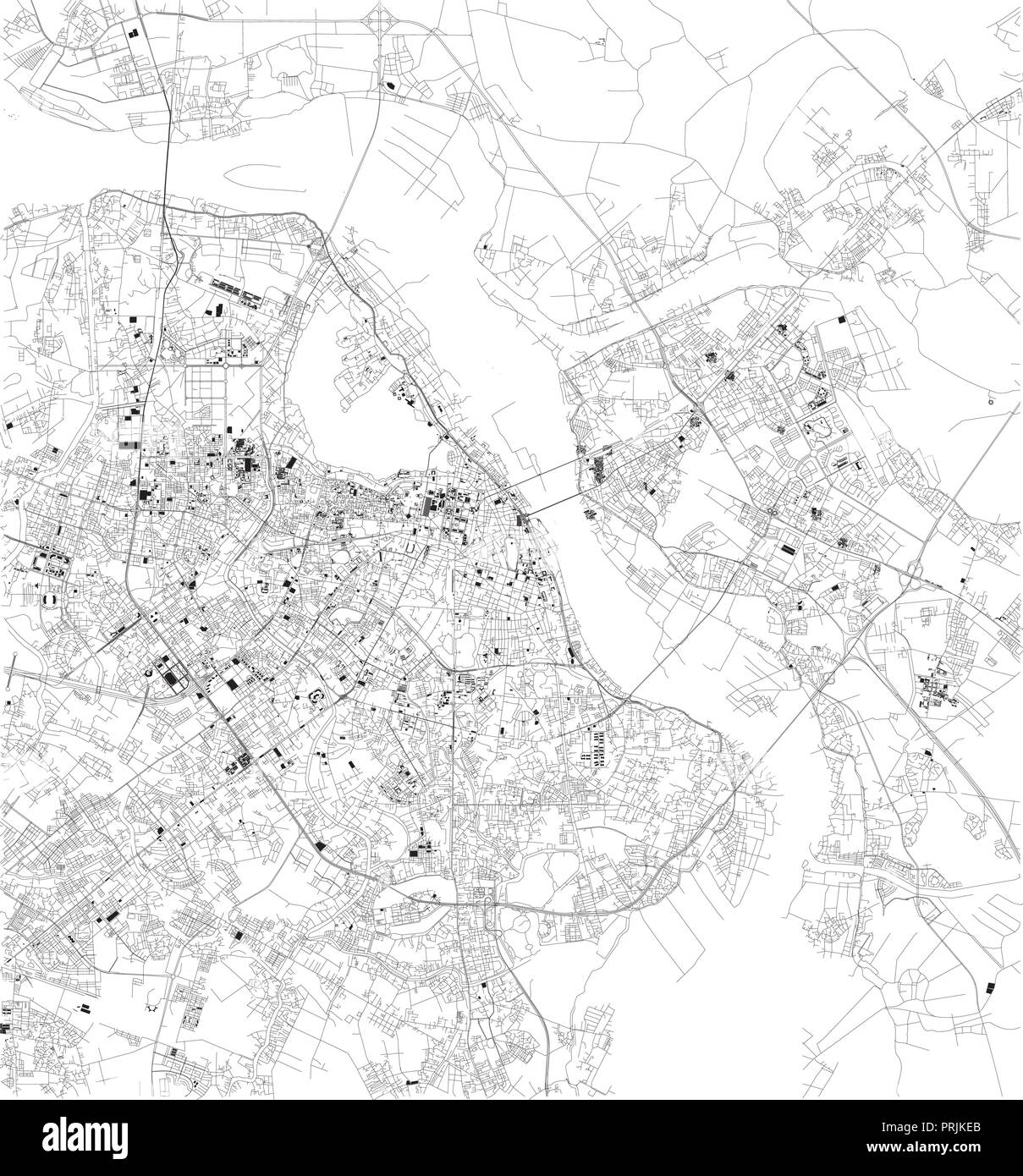 Carte Satellite de Hanoï au Vietnam, les rues de la ville. Plan de la ville, centre-ville. Asie Illustration de Vecteur