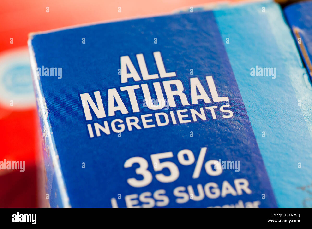 'Tous les ingrédients naturels' sur demande emballage jus - USA Banque D'Images
