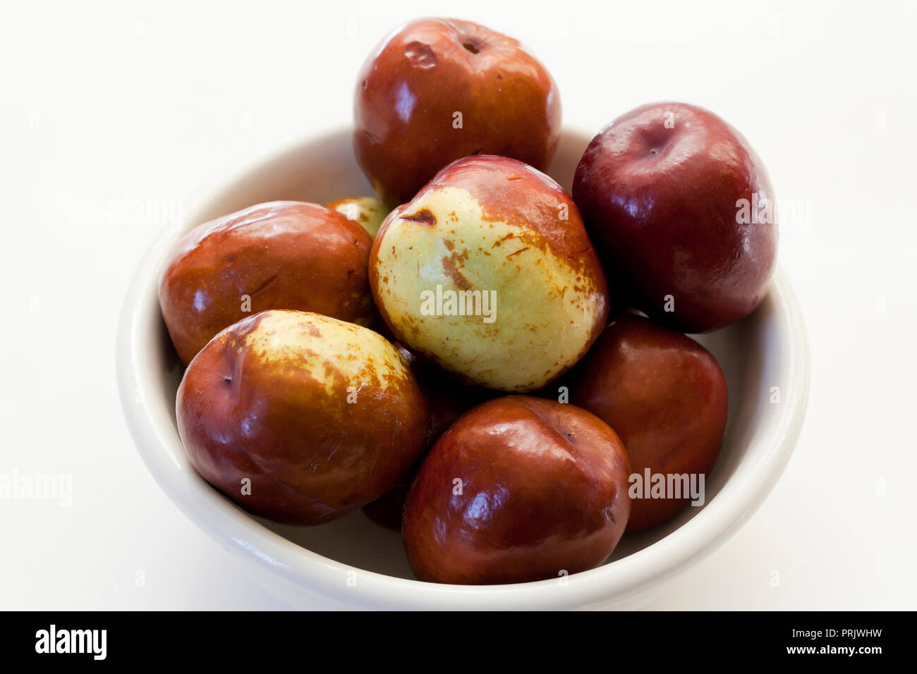 Fruits Jujube jujube (baies) aka date rouge chinois, coréen, date date (ziziphus jujuba) Banque D'Images