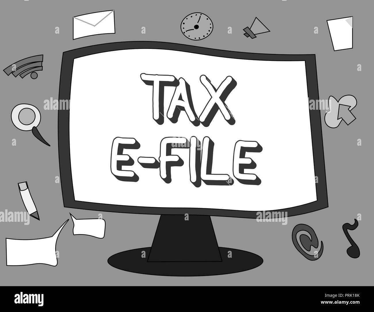 L'écriture de texte Word Fichier E de l'impôt. Concept d'affaires pour le système de soumission de documents fiscaux à l'Internal Revenue Service. Banque D'Images