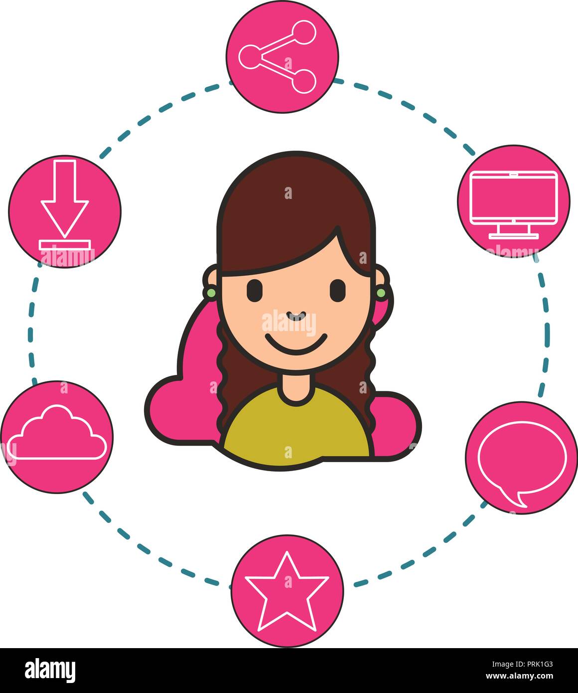 Femme cartoon social media icons connection Illustration de Vecteur