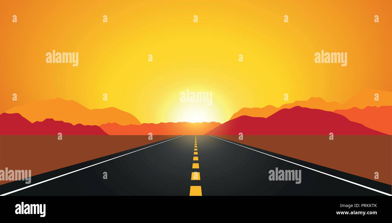 Tout droit sur la route asphaltée en automne au lever du soleil paysage de montagne illustration vecteur EPS10 Illustration de Vecteur