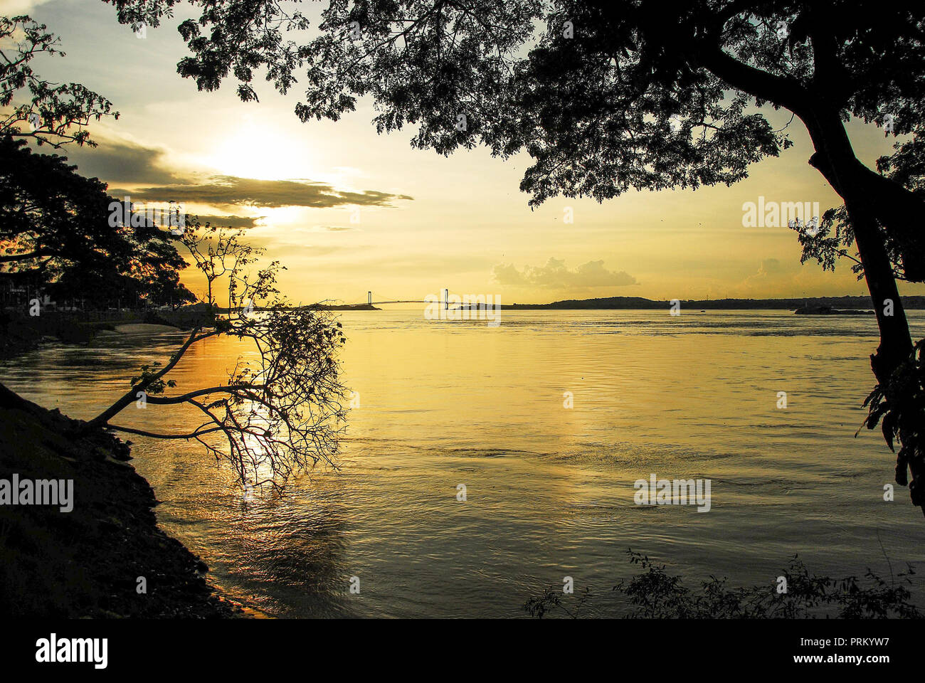 Suspension Angostura pont à travers le fleuve d'Orinoco à Ciudad Bolívar, Venezuela Banque D'Images