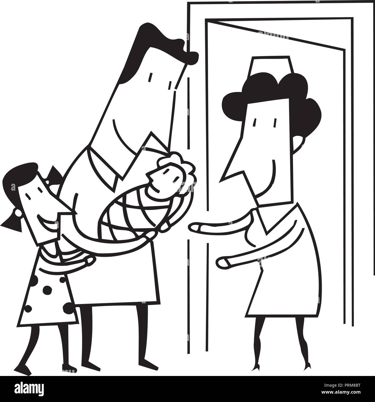 Fier Papa Avec Bebe Decrites Caricature Handrawn Croquis Illustration Vecteur Image Vectorielle Stock Alamy